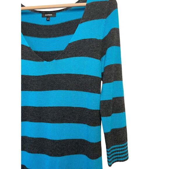 Express Women S Striped Sweater Dress Mini Blue/Black Nylon/Rayon/Wool Pockets - Picture 7 of 16